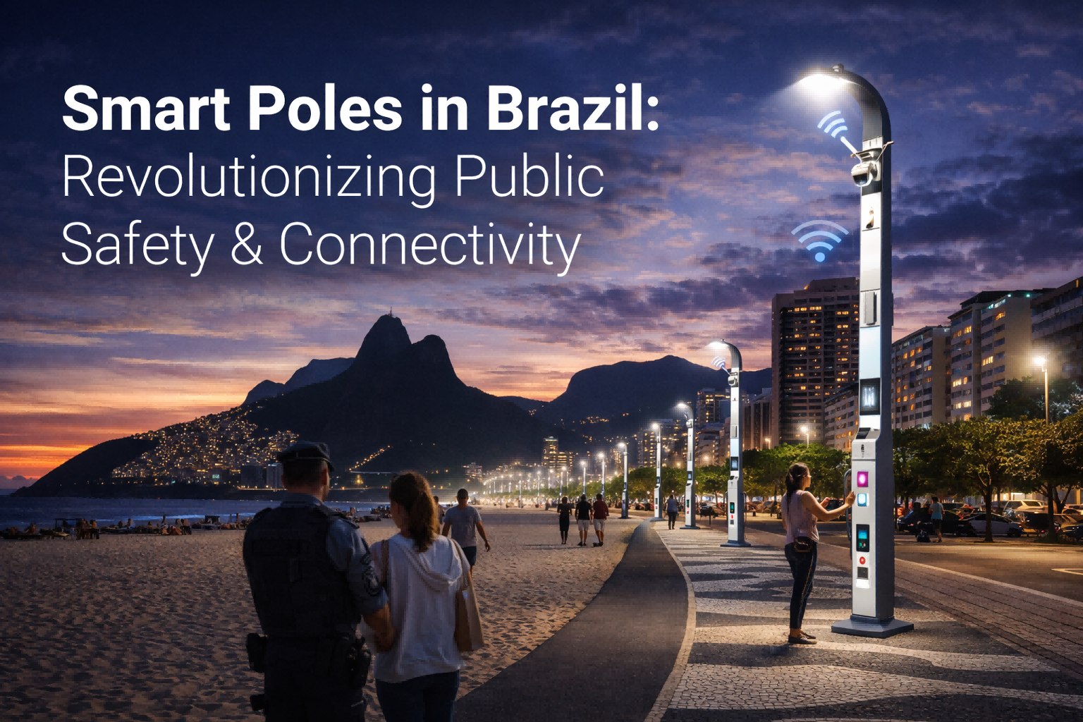 Smartbrighten Smart Pole 13 featuring integrated IoT sensors, PTZ camera, and LED display for smart city infrastructure
